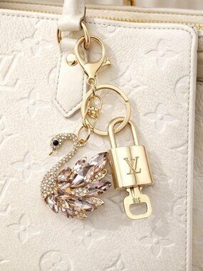 Louis Vuitton Gold Lock 🔒 Authentic LV Key + Unbranded Swan Bag Charm
